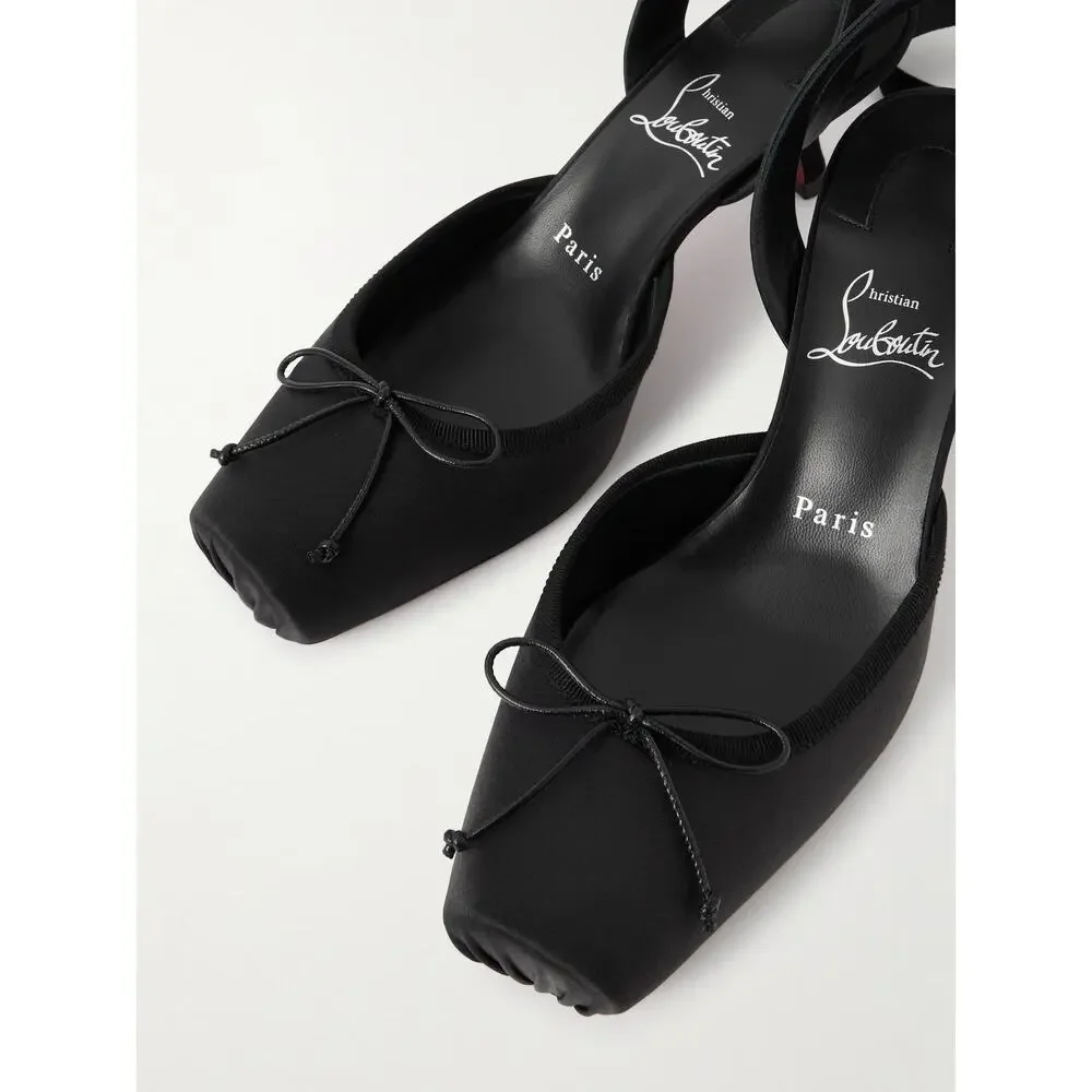 Christian Louboutin Cassia Lace Up 55 Black Tie Ballet Sandal Low Heel Pump 38